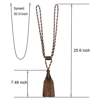 Fenghuangwu Curtain Tiebacks Handmade Elegant Curtain Tie Backs Holdbacks with Tassel for Home Office Decor 2 Pack - Dark Coffee
