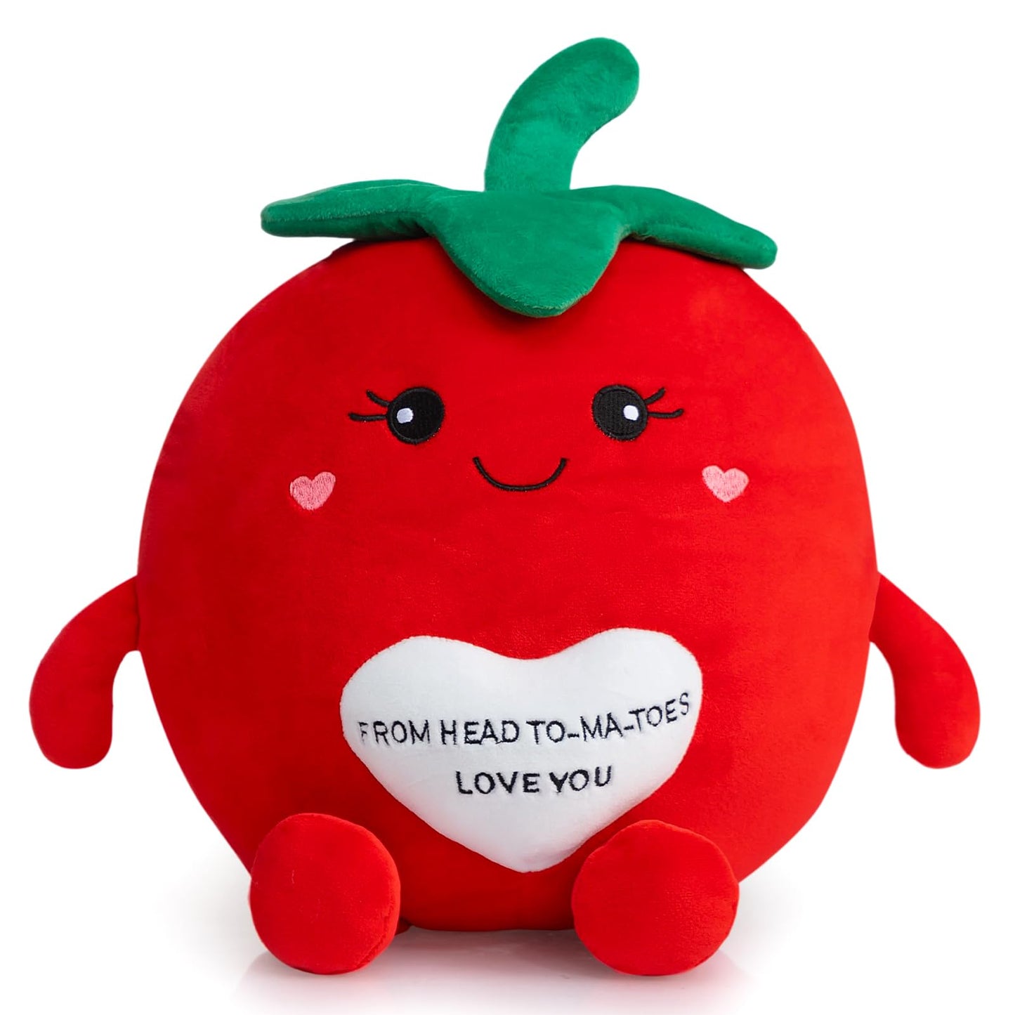 WENMOTDY Tomato Plush Toys 17 Inches Cute Fruit Stuffed Animal with Red Heart Soft Plush Tomato Pillow for Girlfriend Boyfriend Children Valentines Day Birthday