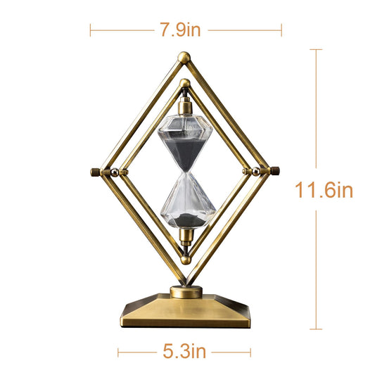 SAMLONG Large Hourglass Timer 30 Minute Sand Clock, Rotatable Diamond Sand Timer Vintage Home Décor, Bronze Metal Hour Glass with Black Sand