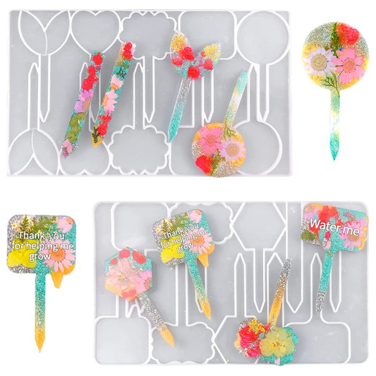 FineInno 2 Pcs Plant Labels Resin Molds, Garden Markers Silicone Molds for Resin, Plant Tags Epoxy Resin Molds for Seed Potted Nursery Garden, T Shape