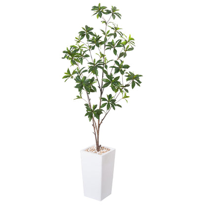 HAIHONG Artificial Brave Ficus Tree 5FT-Faux Tree with White Tall Planter-Fake Potted Tree with Silk Leaves-Tall Artificial Plants for Home Office Living Room Hallway Decor Indoor