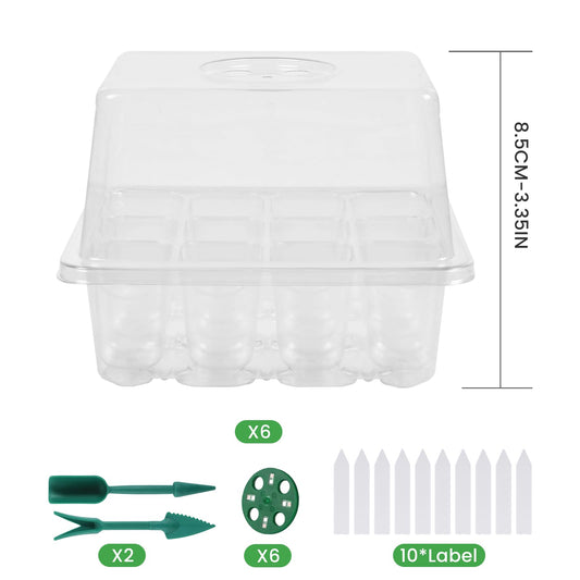Seed Starter Trays with Grow Lights, 72 Cells Seed Starter Kit with Lights, 4 Timing Set, Germination Kit for Seed Starting Trays, Seedling Starter with High Humidity Control Domes (White, 6PCS)