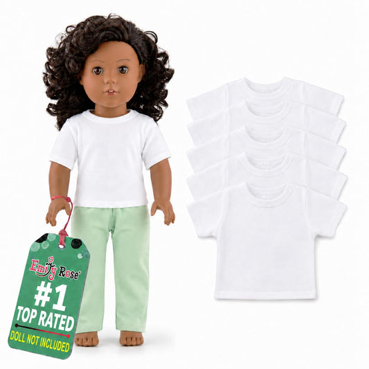Emily Rose 5-Pack White 18 Inch Doll T-Shirts - 80/20 Cotton/Poly | Doll Clothes Wardrobe Basics – Fits American Girl & Our Generation Dolls – for DIY Crafts, Tie Dye Sublimation & More