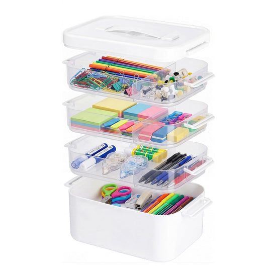 4-Layer Plastic Craft Storage Containers with Removable Trays,Multipurpose Craft Organizer and Storage Box with Lids and Handle,Clear Art Supply Storgae Organizer for Organizing Tool,Sewing,Bead