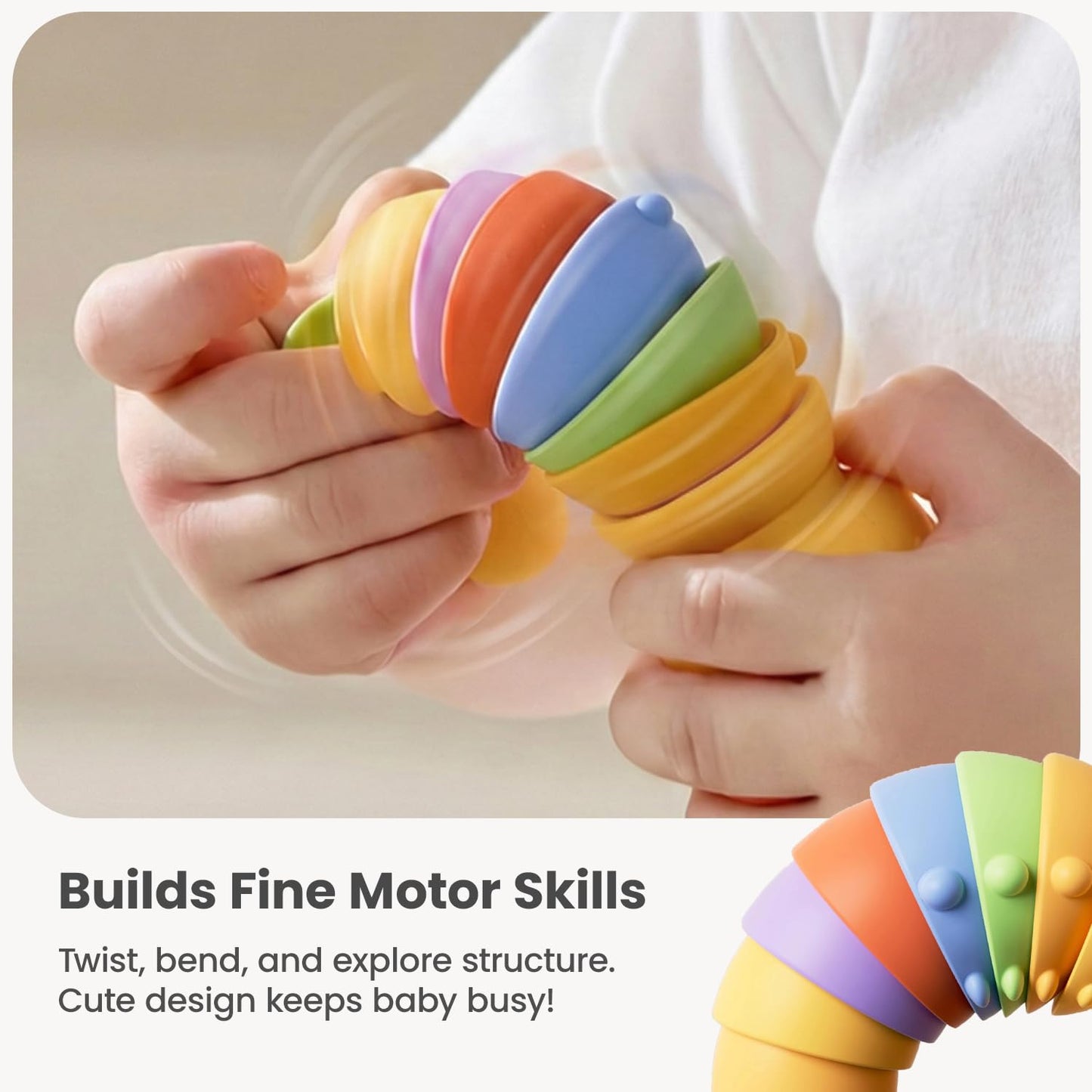 Wishbird Baby Teething Toy, Caterpillar Silicone Baby Teether Rattle Toys, BPA-Free Sensory Development & Color Recognition Learning for 0 6 10 12 18 Babies Toddler Teething Relief LC1