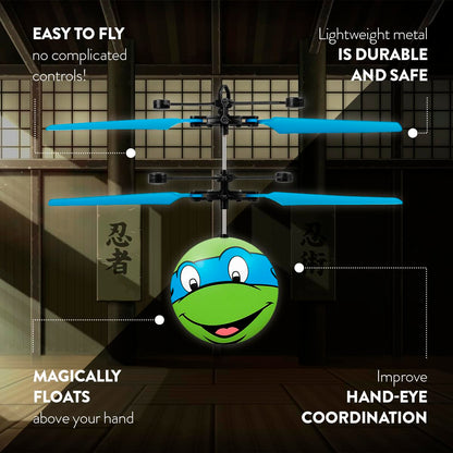 World Tech Toys Ninja Turtles Leonardo Flying Toy – Motion Sensing Flying Ball with USB Charging - TMNT Licensed - Indoor/Outdoor Drone for Kids Ages 6+