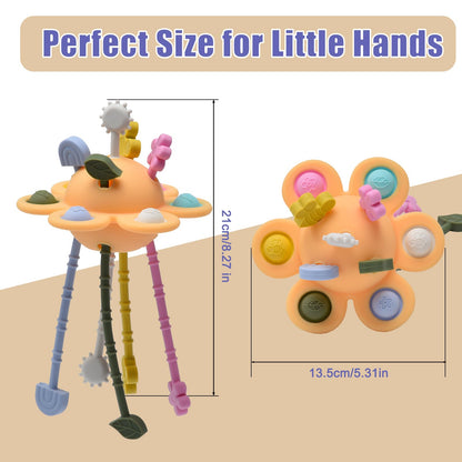 Silicone Baby Sensory Pull String Toy for 18+ Months, Montessori Toys for Toddlers, Sensory Activity Travel Toy for Airplane Car Seat Stroller, Fine Motor Skills Early Learning Gift (Yellow)