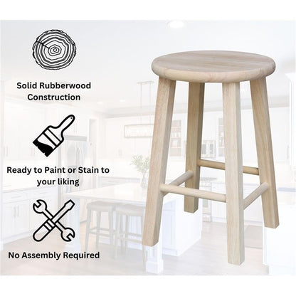 International Concepts Round Top Stool, 18-Inch Seat Height, Solid Parawood, Unfinished
