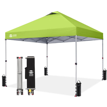 CROWN SHADES 10x10 Pop Up Canopy - Beach Tent with One Push Setup - Easy Outdoor Sun Shade for Events, Parties, Camping - Gazebo with STO-N-Go Cover Bag, Silver Coated Top, Green