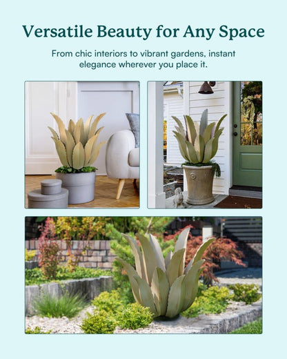 Cyan Oasis Metal Agave Plant Outdoor Decor - 25.5" H Large Hand Painted Desert Themed Garden Sculpture, Weather Resistant Rustic Yard Art for Lawn Patio, Unique Ornament Gift for Home & Garden