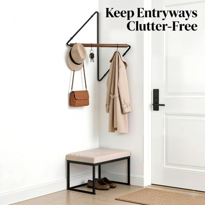 VR8 YuanNuo Corner Coat Rack - Metal & Wood Wall Mounted Coat Hanger, Space-Saving 90-Degree Corner Shelf for Entryway, Bedroom, Hallway, Bathroom - Sturdy Floating Clothes Rack (Large size)