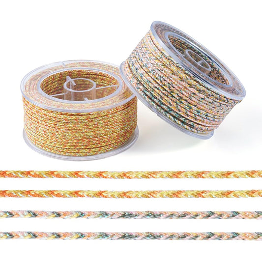 Beadthoven 2 Rolls 2mm Braided Nylon Cords 11M Colorful Fabric Threads Twine String Chinese Knotting Cord Decorative Rope Macrame Thread Strings for DIY Crafts Jewelry Making, Yellow