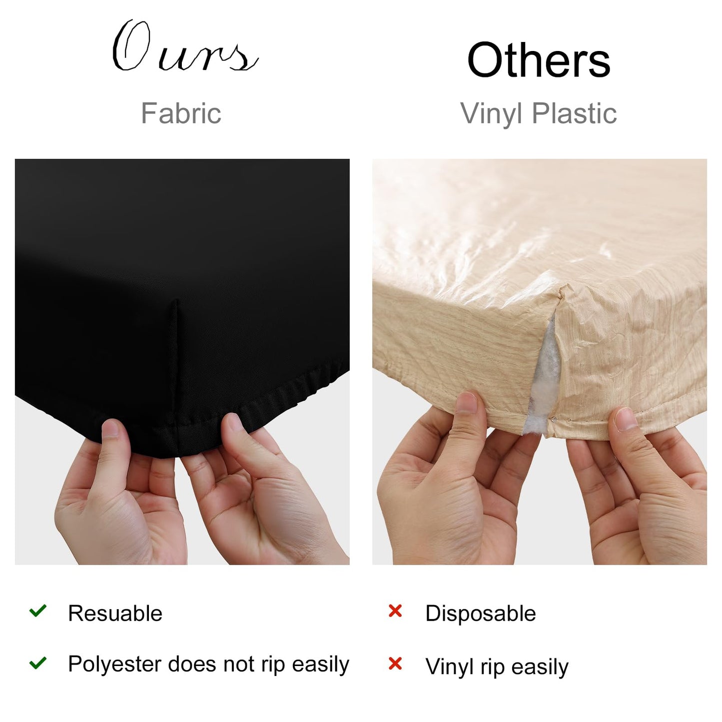 homing 4 Packs 6 Foot Rectangle Table Cloth, Waterproof Polyester Elastic Fitted Tablecloth, Washable Table Cover for Picnic, Camping, Outdoor (Black, 30" x 72")