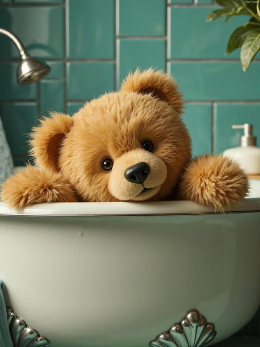 KAYEIUU Cute Teddy Bear Bath Tub Scene Diamond Art Kits for Adults DIY 5D Full Drill Diamond Painting for Home Wall Decor, Frameless Diamond Painting Kits for Adults Beginner 12x16 inch