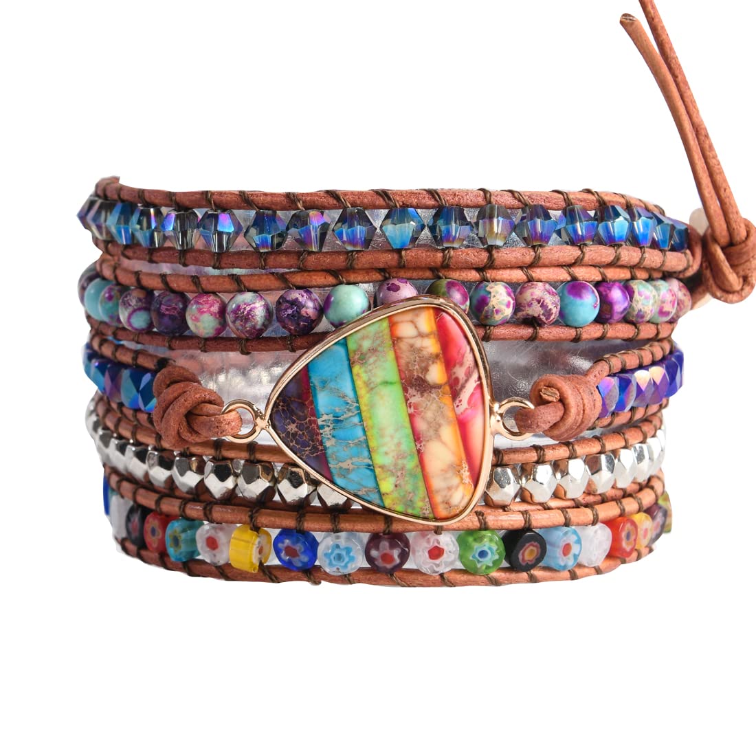 YGLINE Imperial Jasper Chakra Bracelet Wrap Leather Healing Natural Stones Jewelry