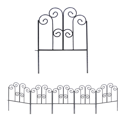 SCENDOR Decorative Iron Garden Fence 12" W x 17" H, Pack of 5 Panels Rust-Resistant Metal Fence Panels for Flower Beds, Vegetable Gardens, and Landscaping - Dog, Cat, Rabbit Designs Available