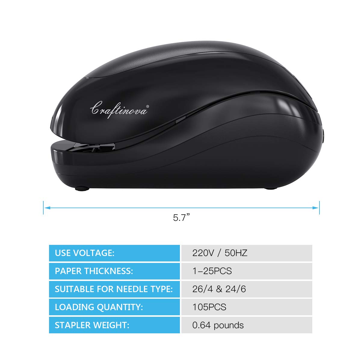 Craftinova Electric Stapler,Including 2000 Staples and 1 Staple Remover, Suitable for Palm Size and high Comfort，25 Sheet Capacity, AC Adapter or Battery Powered，Battery not Included，(Black)…