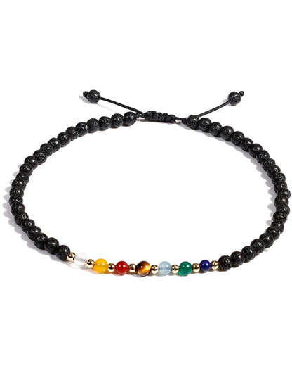 Jewever 7 Chakra Ankle Bracelets for Women Beach Foot Healing Crystals Lava Rock Essential Oils Diffuser Worry Stone Energy Balancing Meditation Yoga gifts (Lava stone)