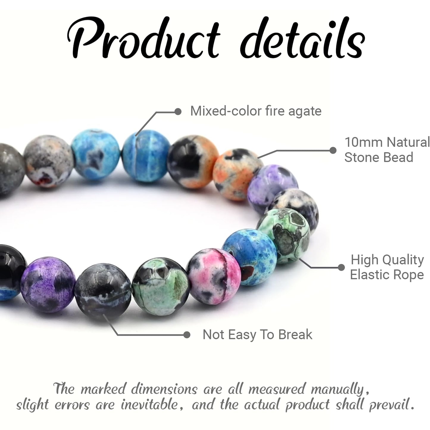 PZTIIY Natural Energy Healing Stone Charm Bracelet 10mm Natural Energy Healing Lava Rock Bracelet - Unisex (Large)