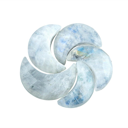 CRYSTALIS 5pcs Natural Rainbow-Moonstone, Facet-Half-Moon Loose Gemstone, Wholesale Bulk Cabochons, Jewelry Making Supply, Chakra Healing Polished Stones, Wire Wrapping, DIY, Gem Collection