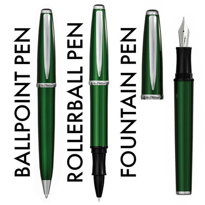 Monteverde USA Aldo Domani 3+2 Piece Set Green | Fountain, Rollerball, Ball Pen |Medium Nib | Large Luxury Gift Box with Free Gel Refill & Ink Bottle