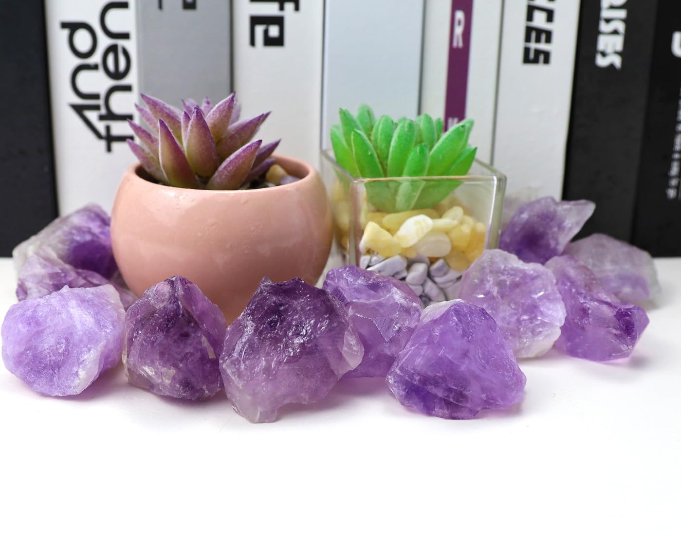 QINJIEJIE Amethyst Crystals Raw Stones Natural Rough Gemstones Rocks Bulk Large 0.8-1.2" Gems Reiki Light Purple Fountain Rock for Tumbling Cabbing Polishing Wire Wrapping Wicca Decoration 0.9 lbs