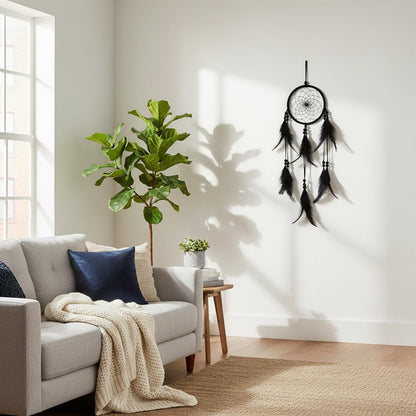 Handmade Large Wood Beads Dream Catcher Dreamcatcher Craft Hanging Pendant Ornament Gift for Living Room Home Decoration Wedding and Festivals (Black)