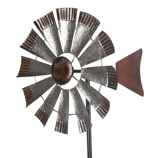 Wind Spinners Outdoor，Metal Vintage Style Single Sided Silver Windmill Kinetic Wind Spinner for Outdoor Garden Patio Yard Decor,Diameter 13 Inches