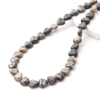 Natural Heart Shaped Map Stone Beads 10mm Loose Crystal Healing Beads for DIY Necklace Bracelet Making Gemstone Craft Supplies