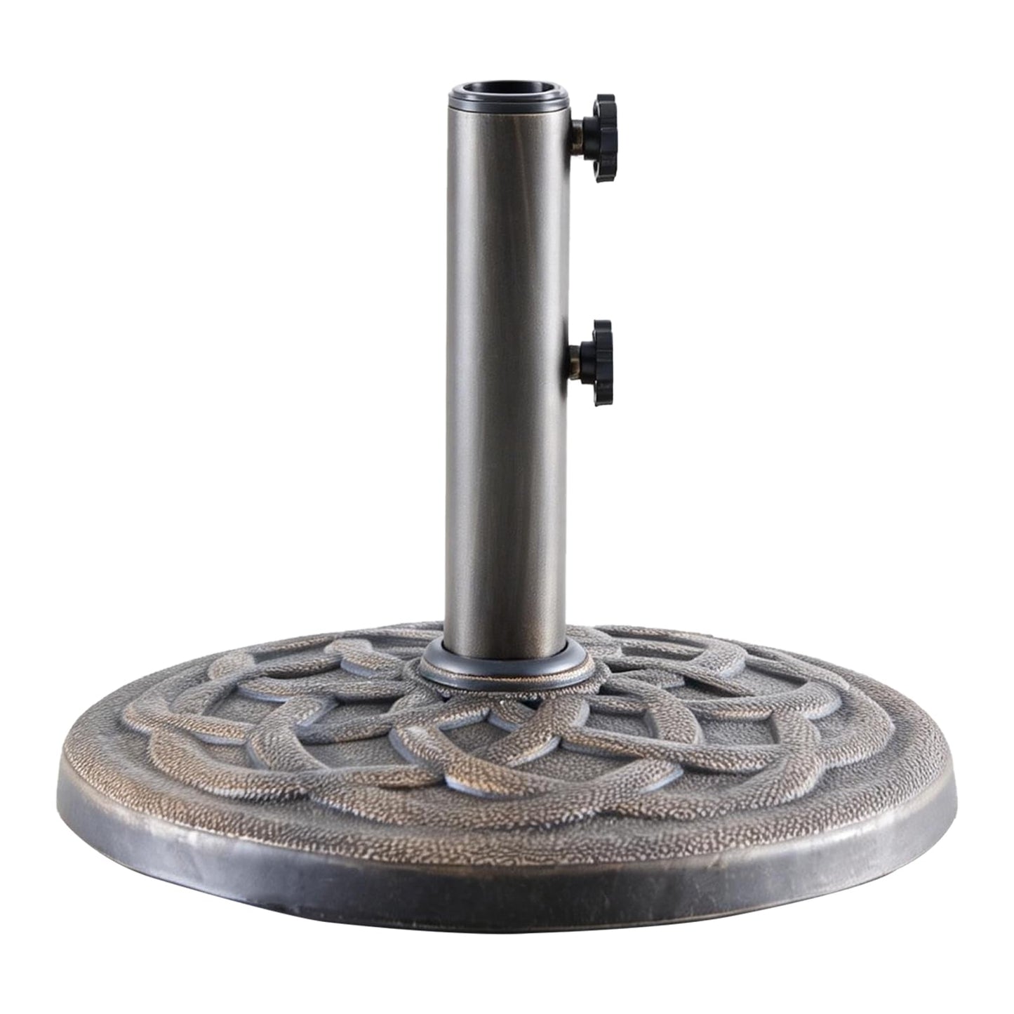 NEWBULIG 22 LBS Patio Umbrella Base, Heavy-Duty Resin Outdoor Umbrella Stand, Weather-Resistant Powder Coated Umbrella Holder for Garden/Backyard/Deck/Pool, 2 Securing Knobs & 2 Rod Adapters, Bronze