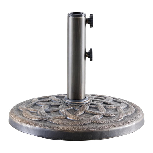 NEWBULIG 22 LBS Patio Umbrella Base, Heavy-Duty Resin Outdoor Umbrella Stand, Weather-Resistant Powder Coated Umbrella Holder for Garden/Backyard/Deck/Pool, 2 Securing Knobs & 2 Rod Adapters, Bronze