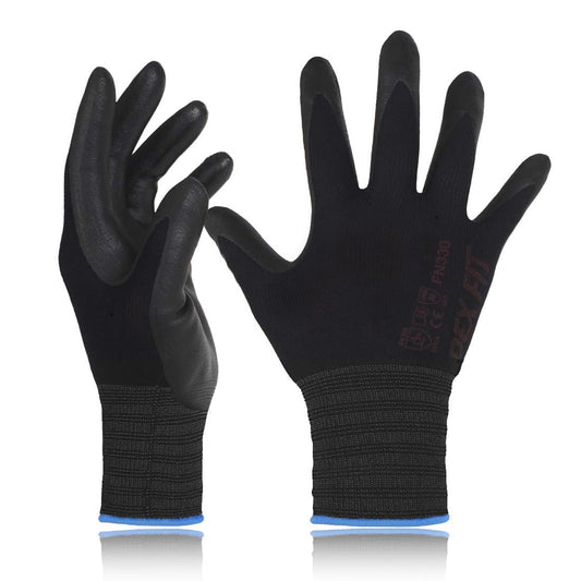 DEX FIT Nitrile Coated Work Gloves FN330-3D-Comfort Stretchy Fit, Firm Grip, Thin & Lightweight, Touchscreen Fingers, Protective & Durable, Breathable, Machine Washable; Black XS (6) 3 Pairs