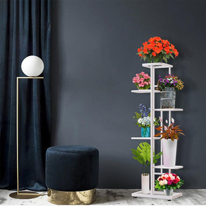 MTB Garden 6 Tier Metal Plant Stand for Indoor Outdoor Flower Pot Display Planter Shelf, White