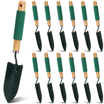 Lasnten 12 Pcs Small Gardening Tool Shovel Digging Trowel Wood Handle 14 Inch Garden Flower Planting Tool for Community Lawn Farm Flower Seed Plant Planting Weeding Indoor Plant Care