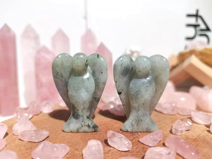 QINJIEJIE Polished Labradorite Guardian Angel Decor - White Angel Statue, Gemstone Spiritual Gift & Meditation Figurine