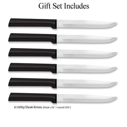 Rada Cutlery Six Utility/Steak Knives Gift Set (G206), 6-Piece Knife Set, Stainless Steel Blades, Black Handle