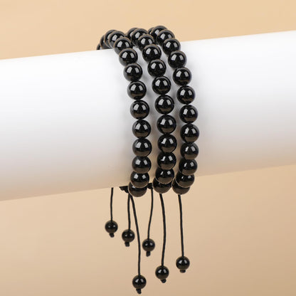 AD Beads Natural 8mm Gemstone Bracelets Healing Power Crystal Macrame Adjustable 7-9 Inch (Black Onyx)