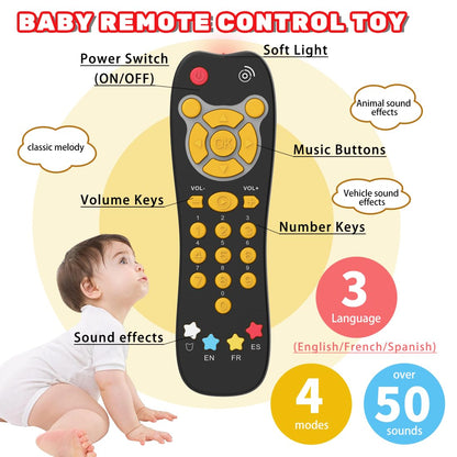 Baby Phone TV Remote Toy Set, Bilingual Play Phones Toy Remote for Baby with Music Light for 6+ Months, Early Learning Baby Toys Gift for 1 Year Old Boys Girls Toddler Infant, English/Spanish, Orange