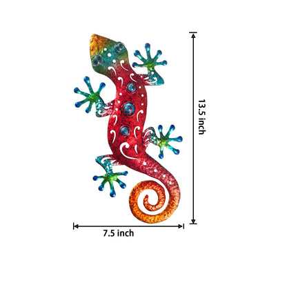 Tuokiuhn Metal Outdoor Red Gecko Wall Decor Lizard Garden Decoration Outdoor Fence Yard Wall Art Country Farmhouse Decor 13.5 * 7.5Inch
