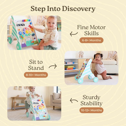 Little Acorn, Wooden Baby Walker with Music & Lights | Adjustable Speed | Sit to Stand 4-in-1 | Montessori Push Walker | Ages 6–18 Months | Gift for 1 Year Old Boys & Girls