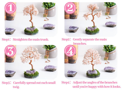 Dreamocean Rose Quartz Crystal Tree of Life Pink Crystal Tree Money Gemstone Bonsai Tree for Positive Energy, Money, Good Luck Feng Shui Spiritual Decor Birthday Gifts for Women （Pink）
