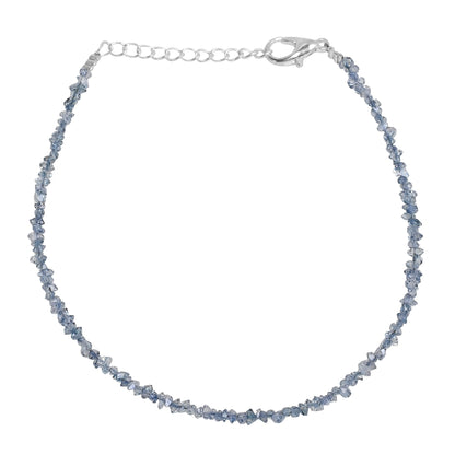Gemkora Natural Blue Herkimer Diamond Quartz Crystal Bracelet Women Jewellery, Raw Chips Nuggets Beaded Bracelets, Bracelet, Special Event Jewellery, Silver Plated 8 inch Bracelets