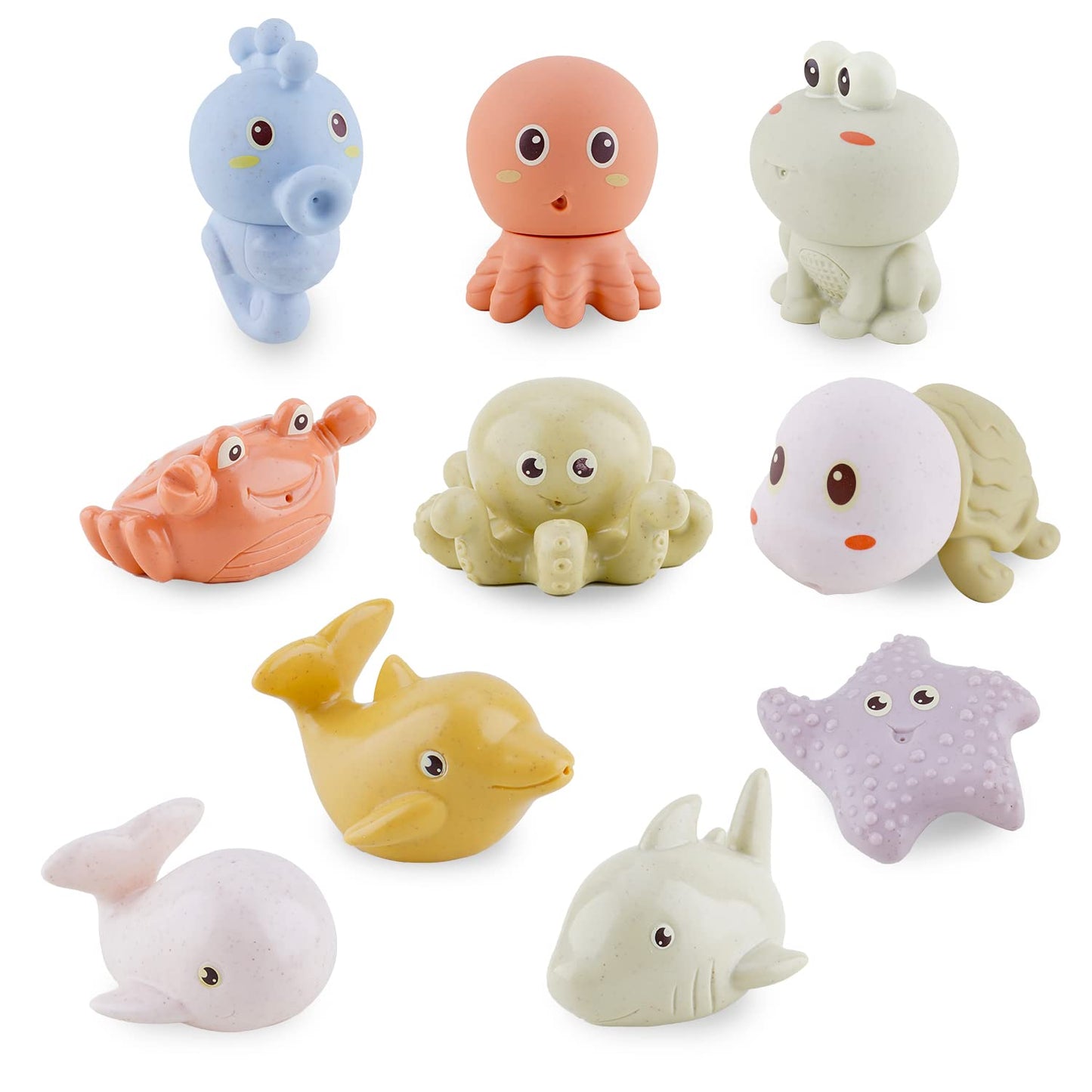 AMCHSURI Mold-Free Ocean Animal Bath Toys 10 Pack | Sensory Water Play Toys for Babies 6-18M & Toddlers 1-3Y | Safe Bathtub Pool Float Toys | Baby Shower, Birthday