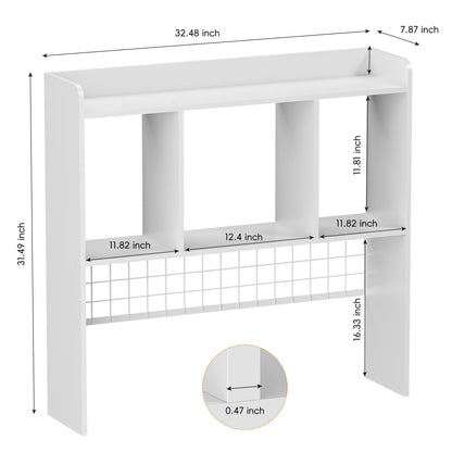 FNBAR Desktop Bookshelf,Countertop Storage Hutch with 3 Shelves for Computer Desk，2-Tier Display Rack with Grid Panel, Multipurpose Wood Desk Hutch Storage Organizer for Home Office Dorm (White)