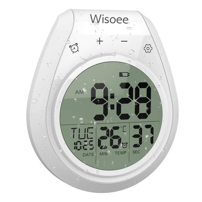 Wisoee Shower Clock Waterproof Bathroom Timer, Kitchen Wall Clock with Countdown, Temperature, Suction Cup, Battery Operated Digital Clock for Bath, Cook