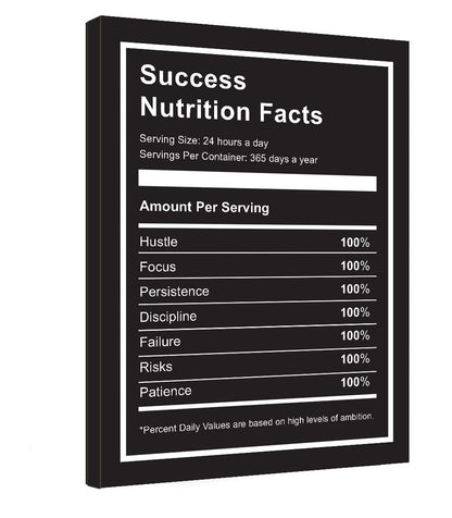 Vijf Arte Success Nutrition Facts Inspirational Canvas Wall Art -Motivational Entrepreneur Quotes Poster Print -Modern Picture Painting Framed for Living Room Office Wall Decor-12" x 16"inch