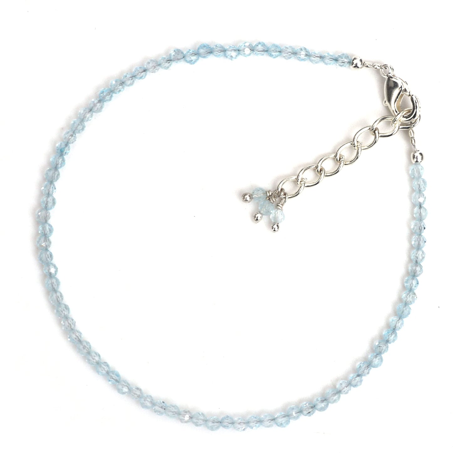 Gempires Handmade Sky Blue Topaz Gemstone Beaded Bracelet for Women | 2.4–2.5 mm Faceted Natural Stone | Adjustable 7+1 Inch Silver Plated Chain | Dainty Minimalist Stacking Jewelry | December Birthstone Gift