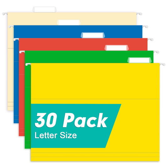 HERKKA Hanging File Folders, 30 Pack Letter Size Reinforced Hanging Folders, Designed for Bulky Files, Medical Charts, Filing Cabinet, Adjustable Tabs, Assorted Colors