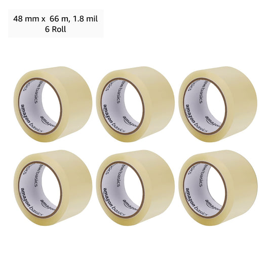 Amazon Basics Shipping Packing Tape for Moving and Sealing Boxes, Clear, 1.9 in x 60.3 yards, 1.8mil Thickness, 6 Rolls
