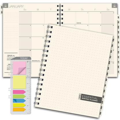 ESSENTIAL 2026 Monthly Planner with Tabs, 8.5"x11": 14 Months (November 2025 - December 2026), Professional, Simple, Easy-to-Use Design and Frosted Poly Cover for Extra Protection (Frosted)